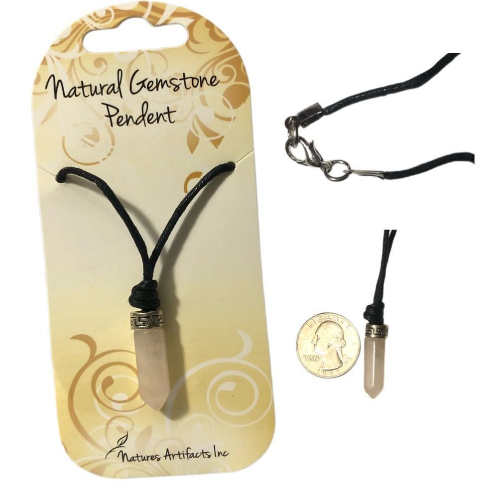 Genuine Rose Quart Pendant Necklace NWT